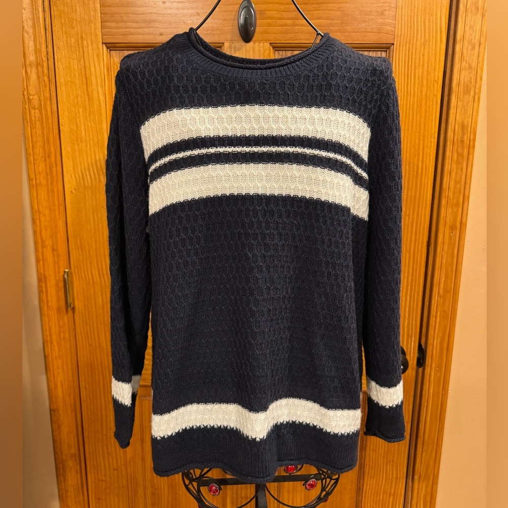 CJ Banks Navy Blue & White Long Sleeve Sweater 1X Cotton/Acrylic